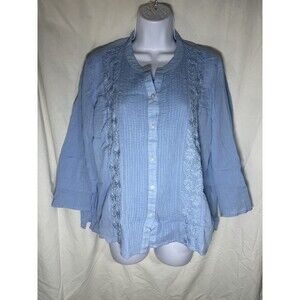 Tommy Hilfiger Women's Cotton Pintuck Embroidered Blouse Size L